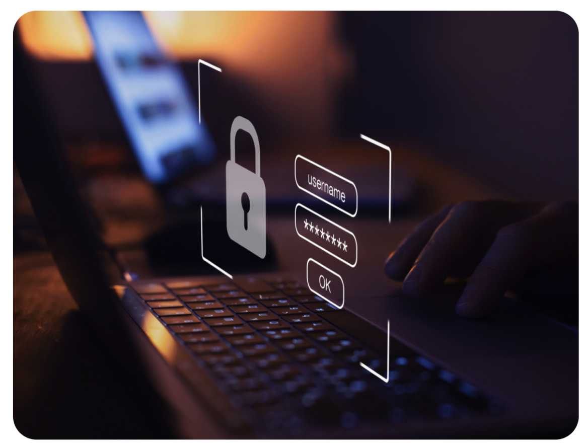 user login icon floating on top of laptop keyboard