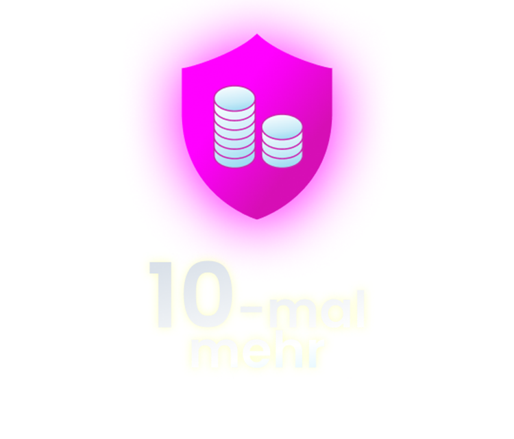 pink shield with stacked coins on it