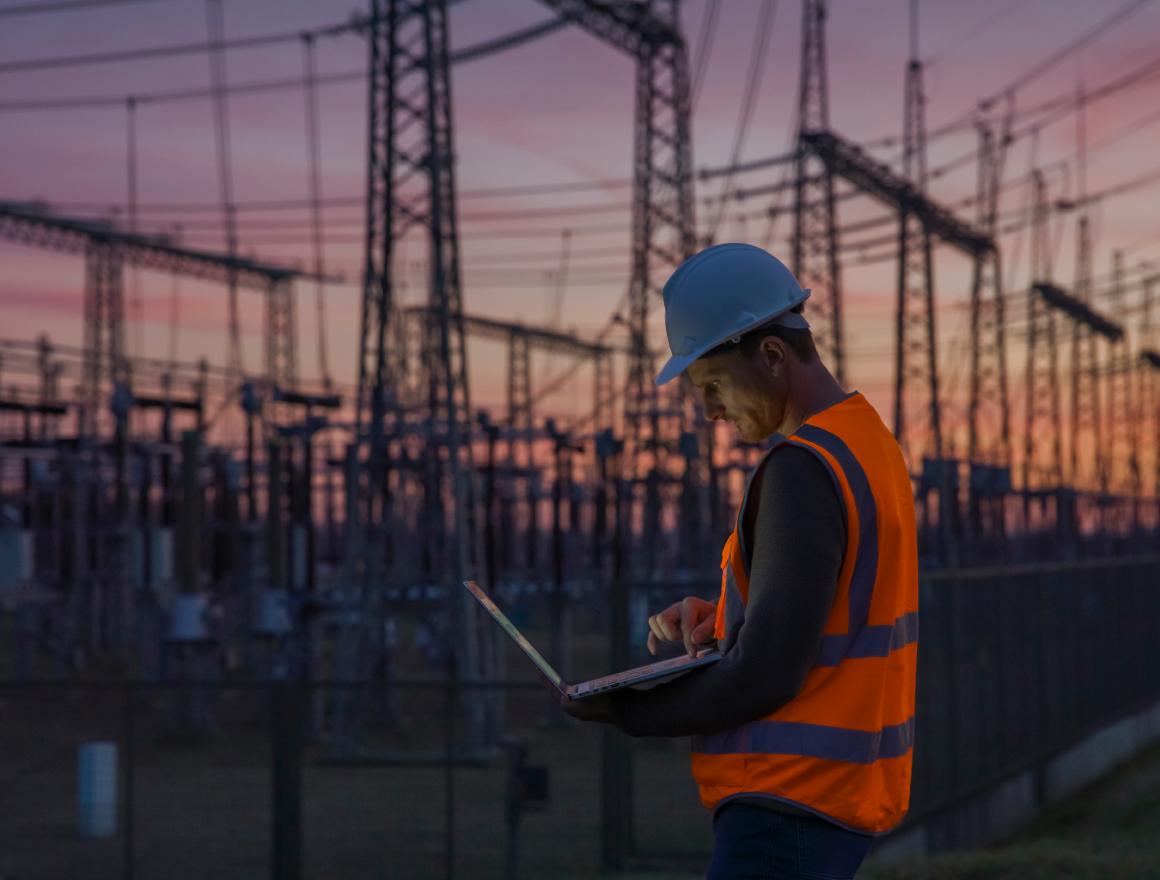 worker looking at laptop