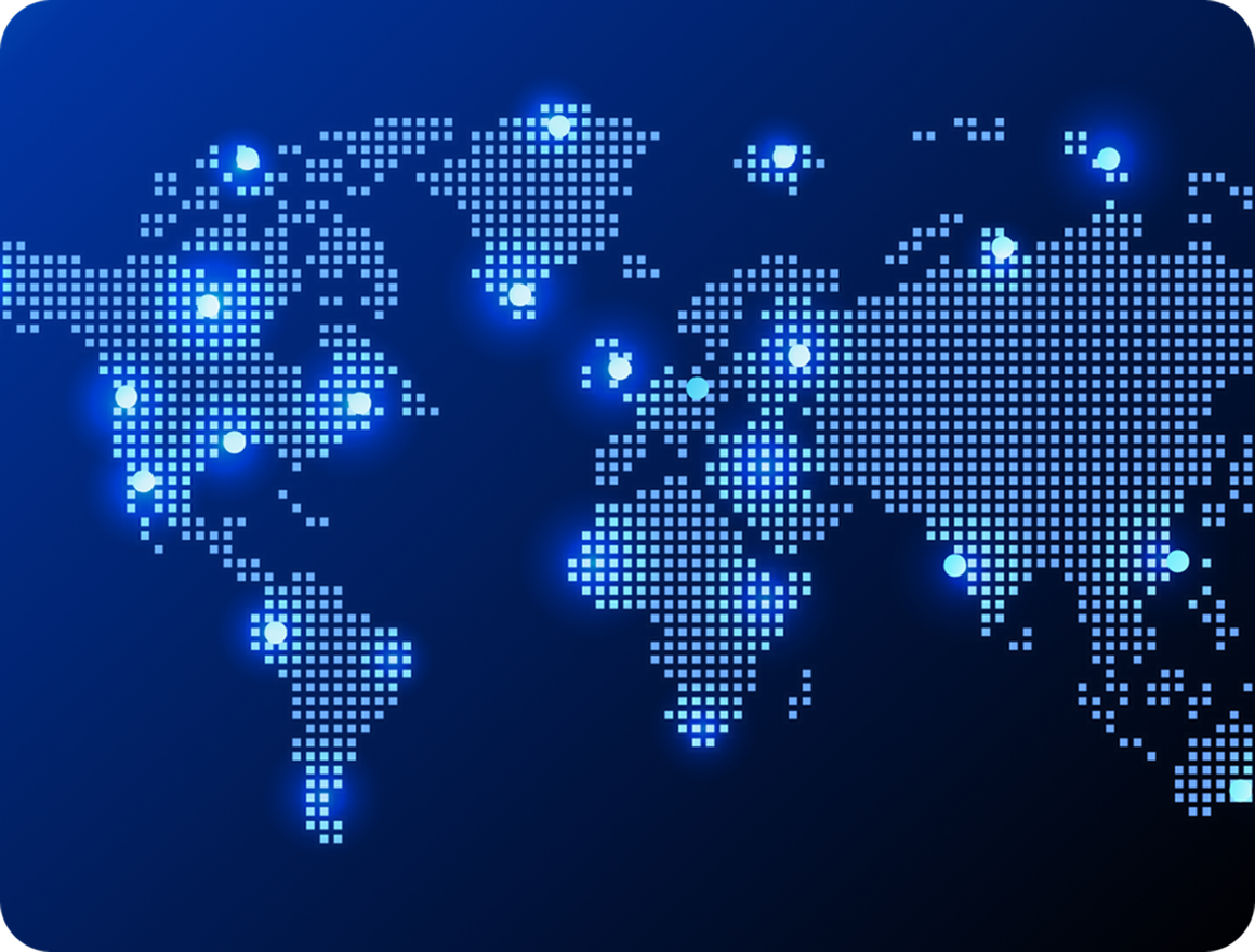 Digitized map of the world with many areas highlighted