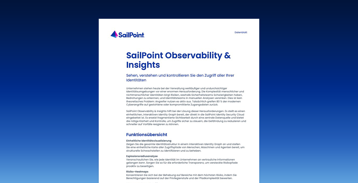 Erste Seite des Datenblatts „Observability & Insights“ vor blauem Farbverlaufs-Hintergrund