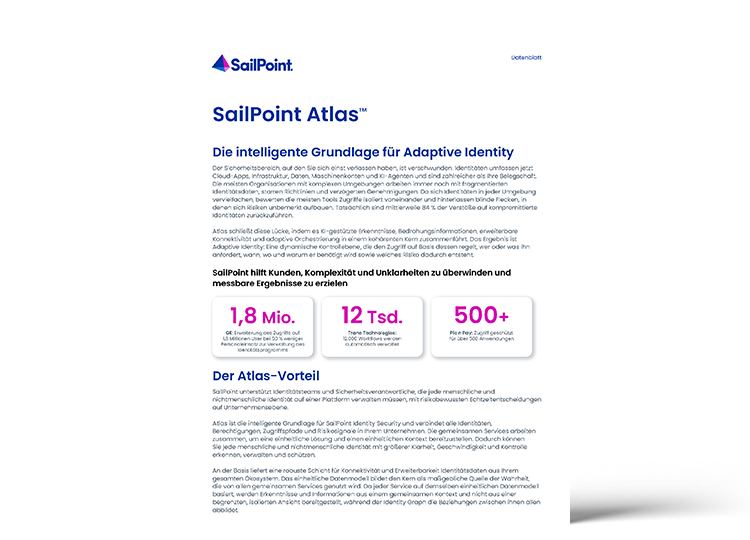 SailPoint Atlas datasheet preview, the intelligent foundation for adaptive identity
