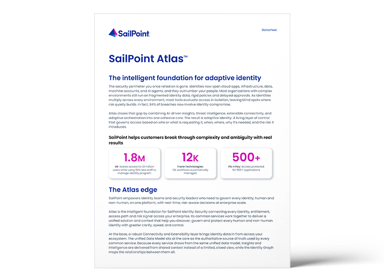 SailPoint Atlas datasheet preview, the intelligent foundation for adaptive identity