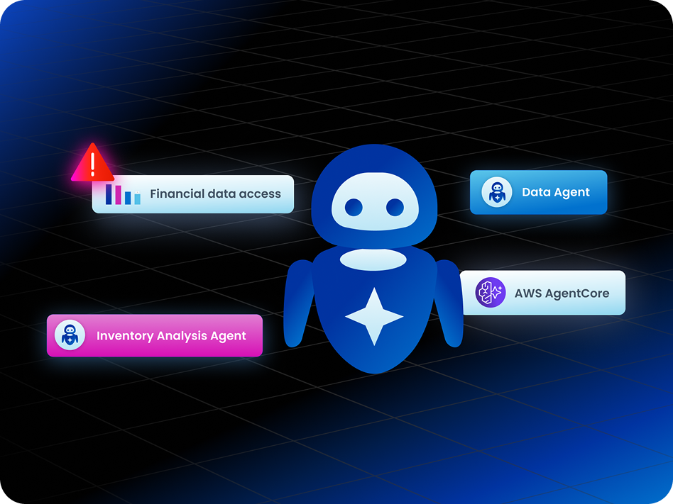 Illustration of a robot representing an ai identity with notifications surrounding it.