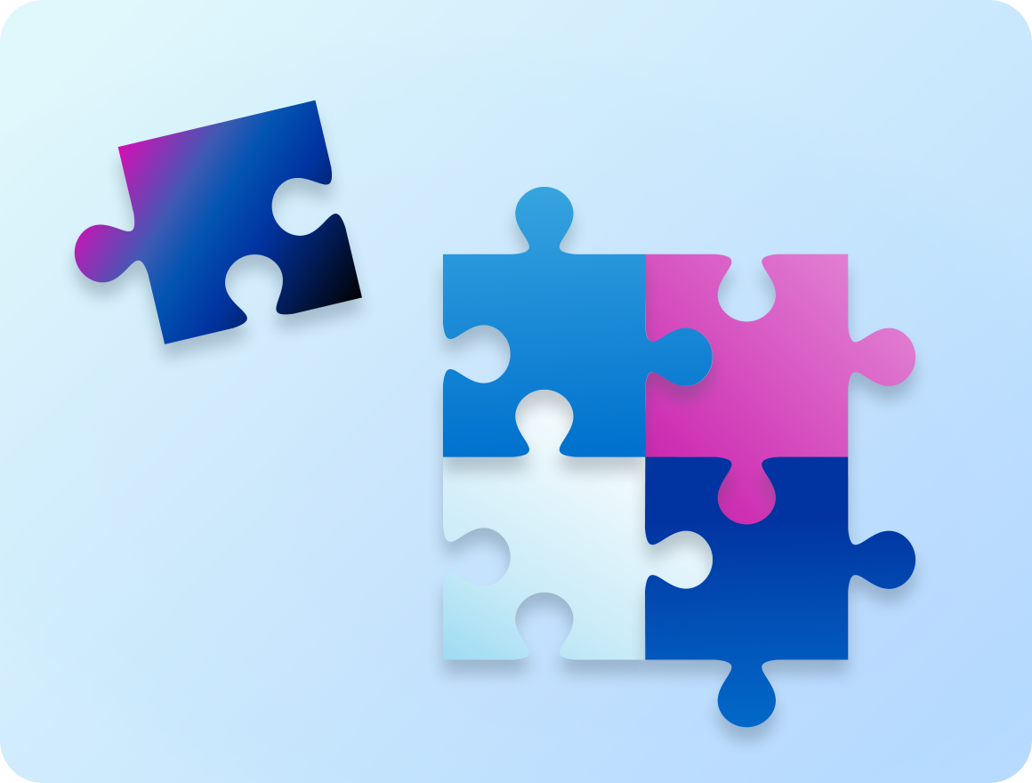 Puzzle pieces interlocking and a lone piece