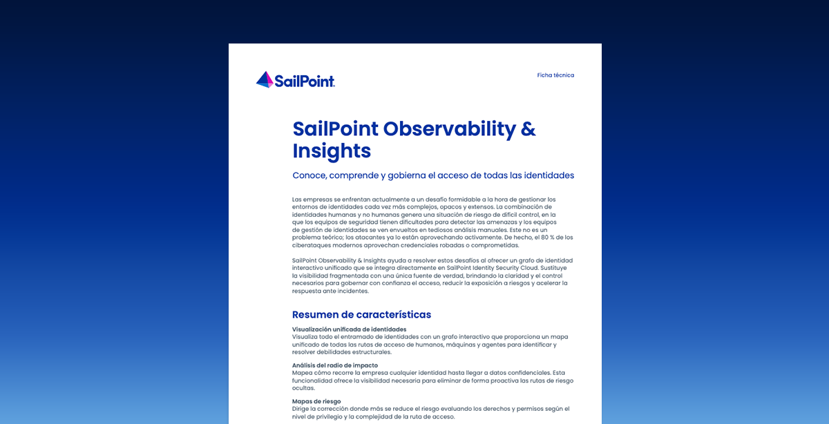 Primera página de la ficha técnica de Observability & Insights sobre un fondo azul con degradado