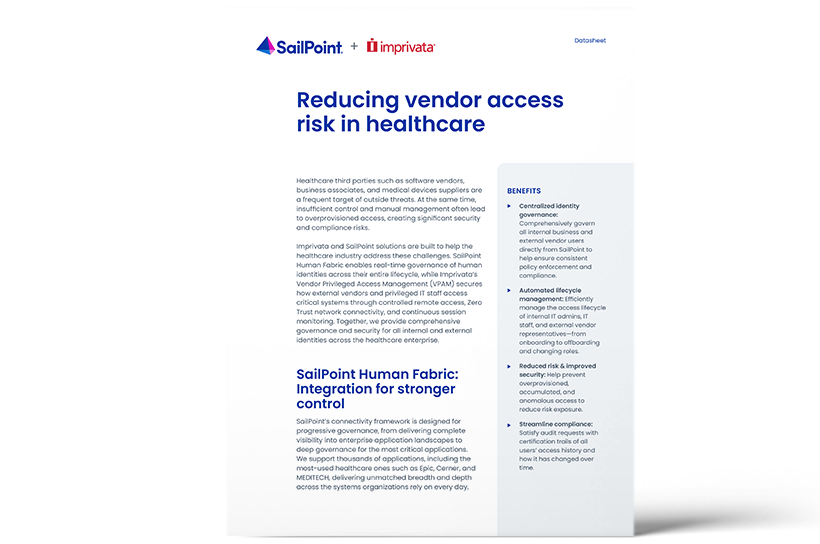 Cover artwork for Govern high-risk healthcare vendor access with SailPoint and Imprivata