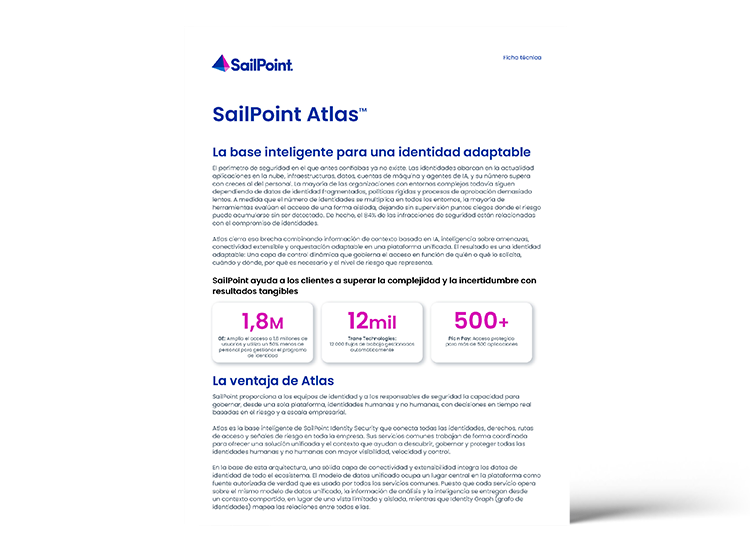 SailPoint Atlas datasheet preview, the intelligent foundation for adaptive identity