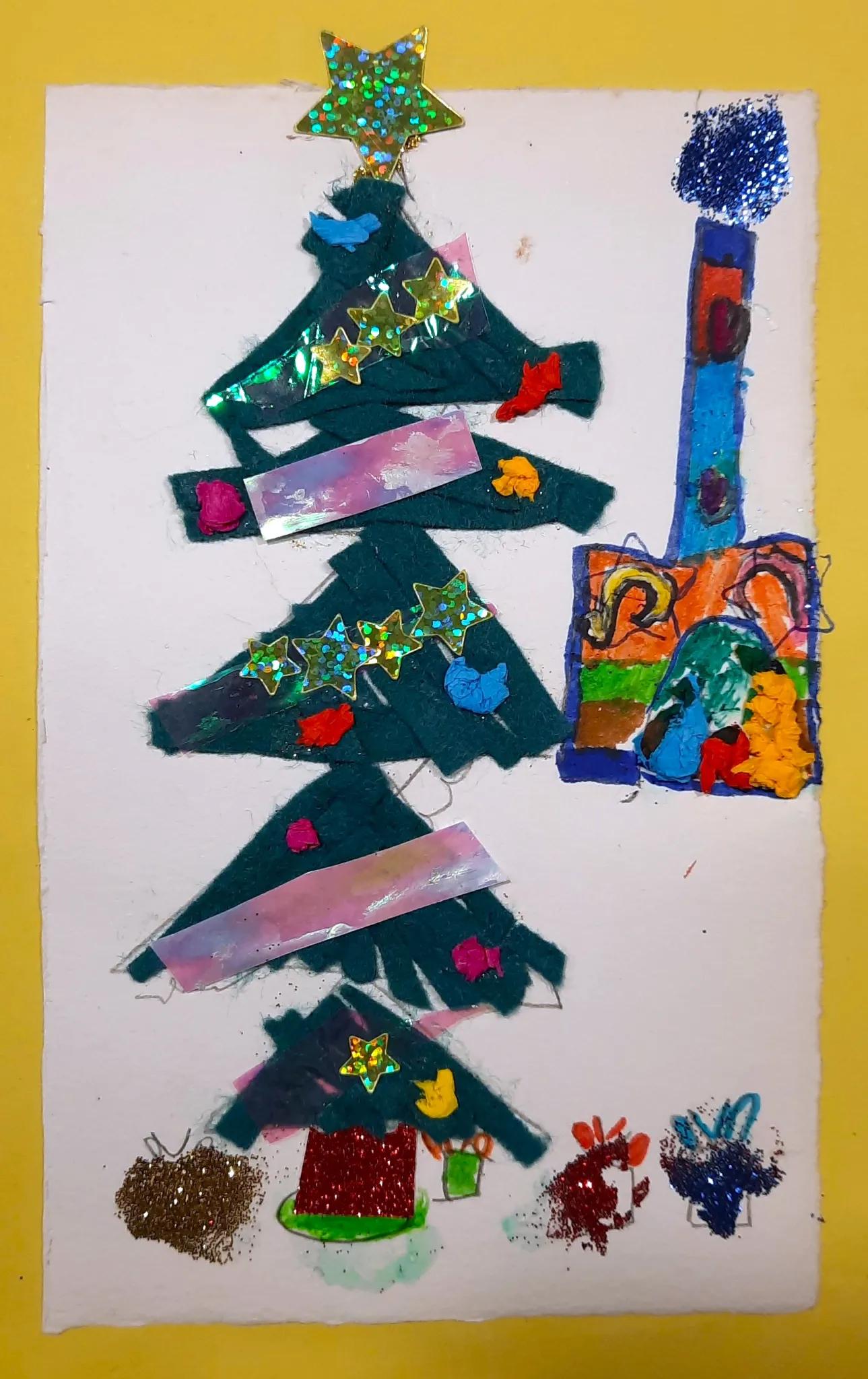 Kinderzeichnung: Christbaum mit Päckchen