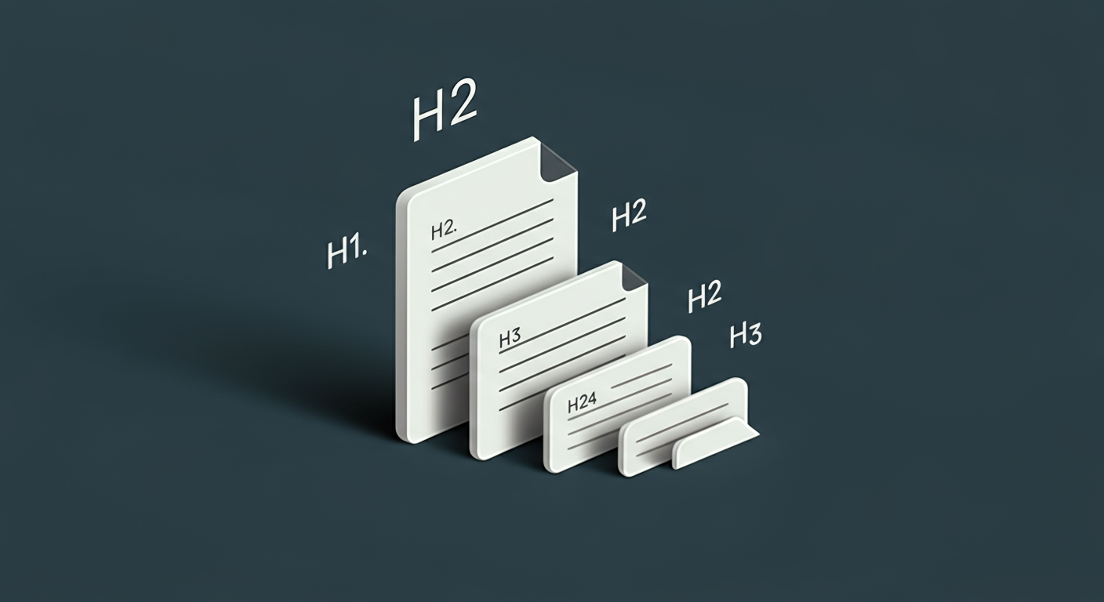 Typographic illustration showing document heading hierarchy with H1, H2, and H3 levels in decreasing size