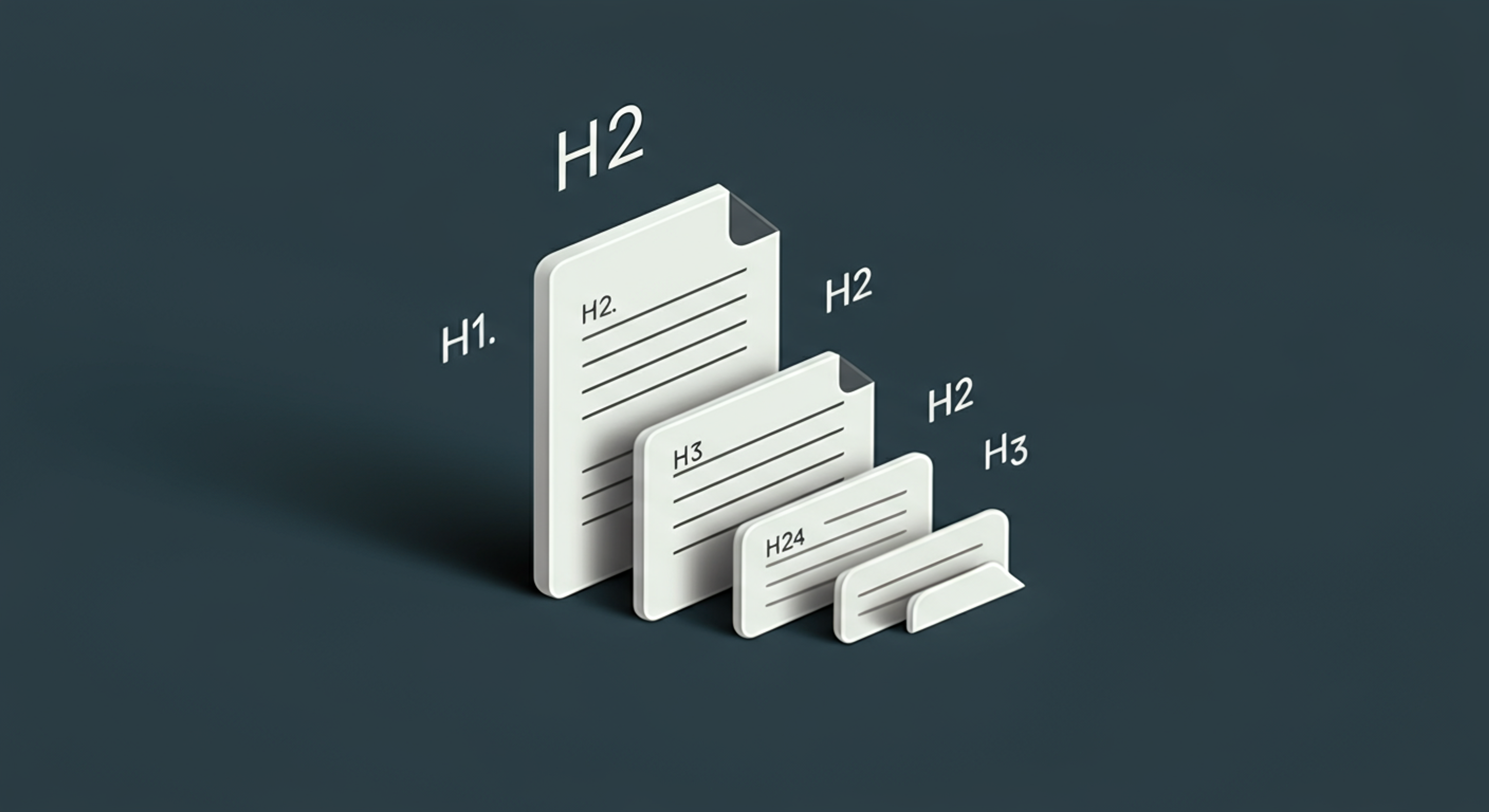 Typographic illustration showing document heading hierarchy with H1, H2, and H3 levels in decreasing size