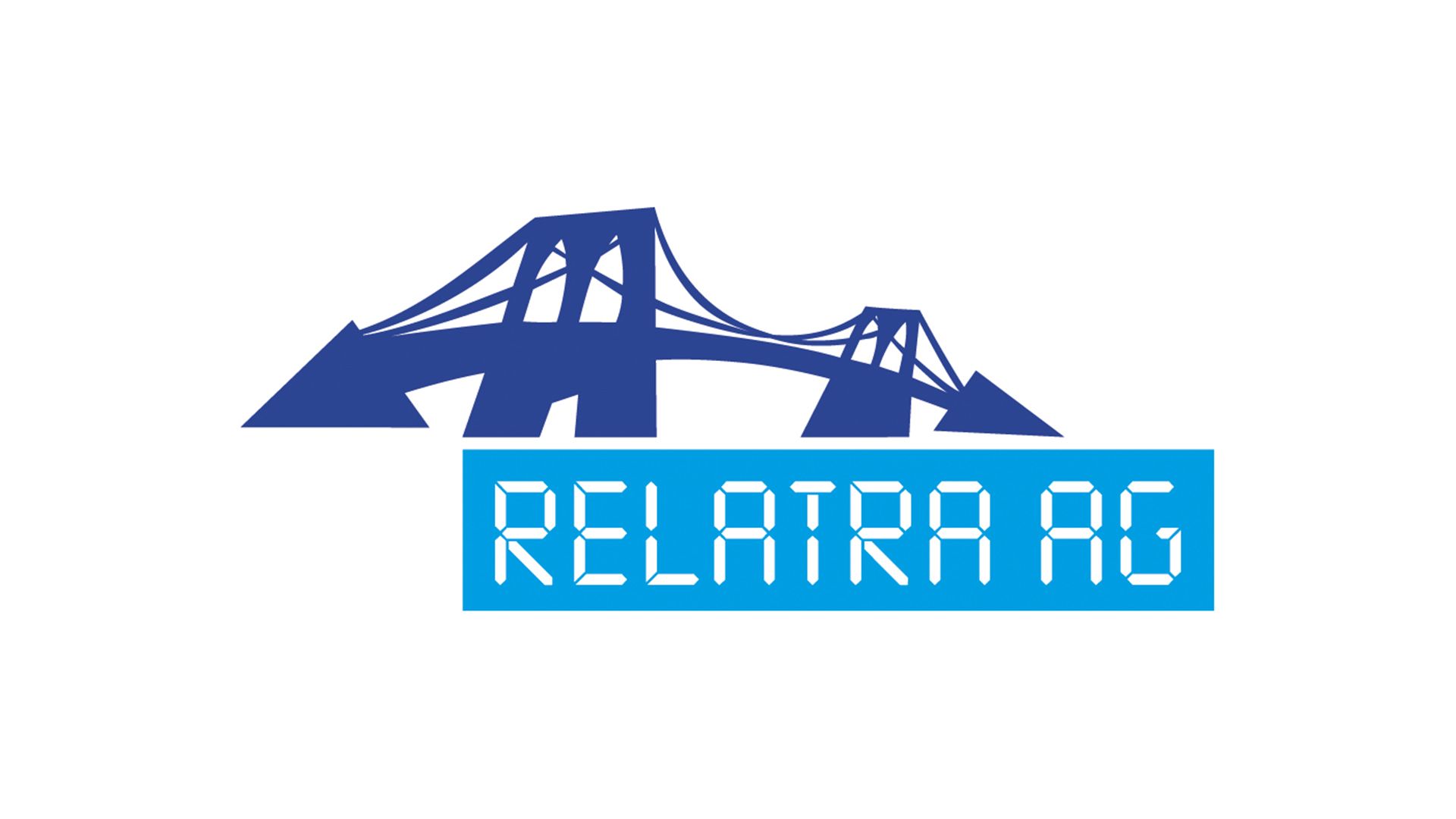 Blaues Relatra-Logo mit stilisierter Brücke über dem Schriftzug «RELATRA AG»
