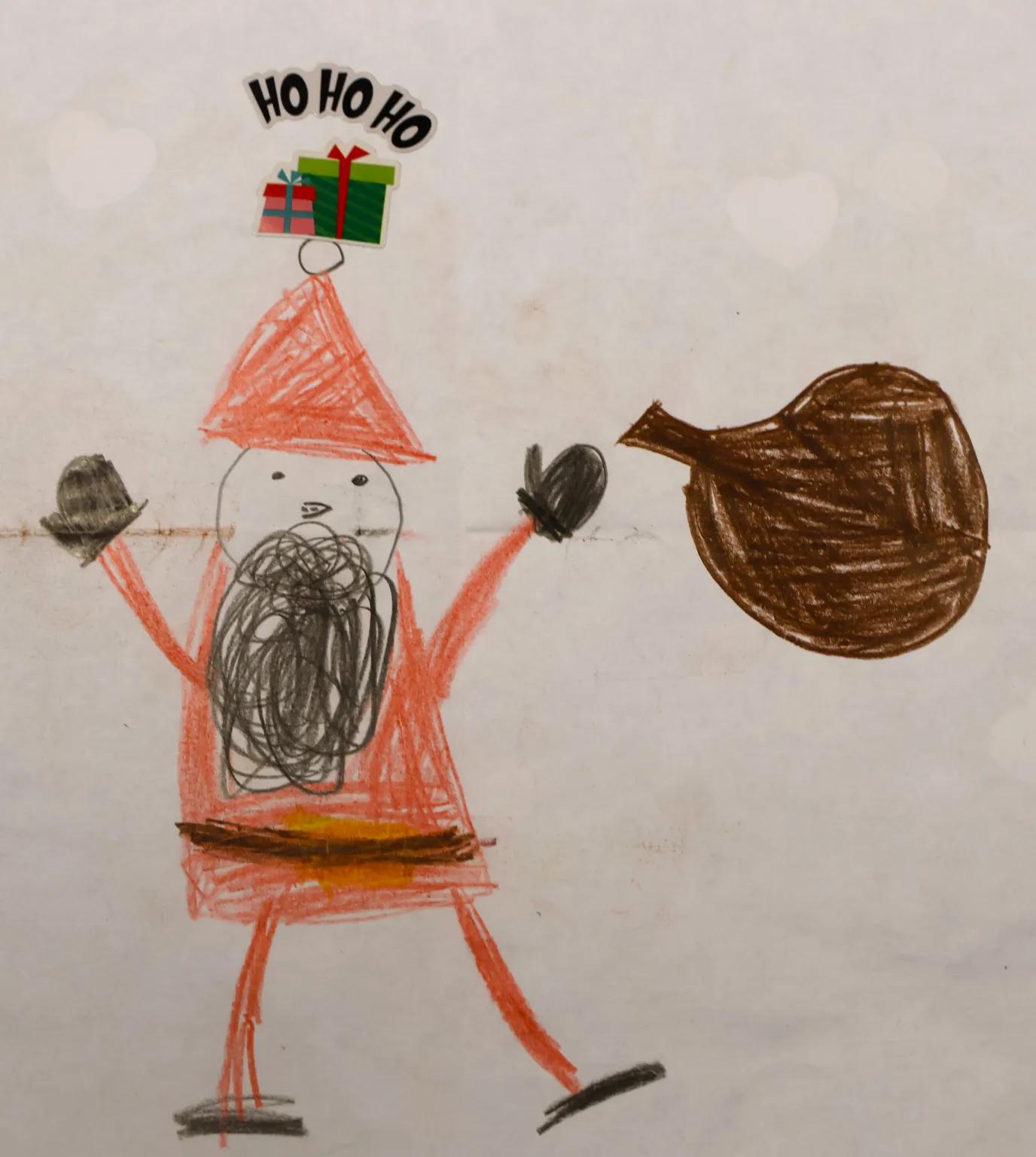 Kinderzeichnung: Weihnachtsmann mit Sack