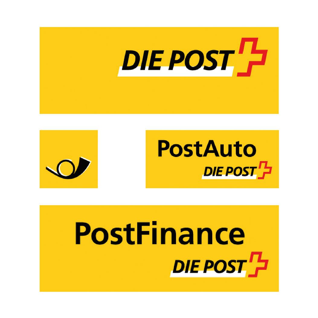 Logos de la Poste, de PostFinance et de CarPostal en 2008.