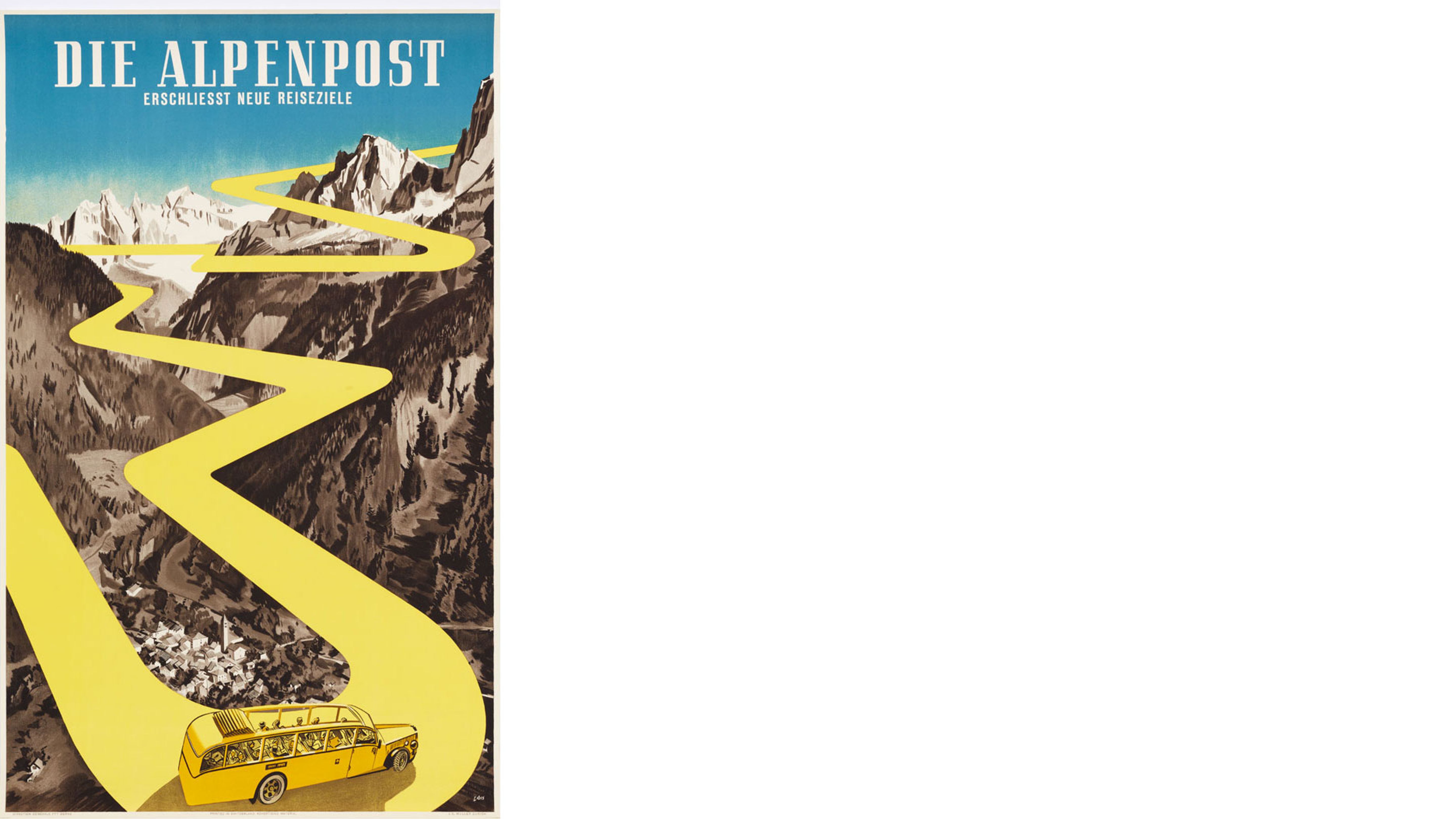 Affiche du service des cars postaux de 1945. Source: Herbert Berthold Libiszewski (concepteur) / Musée de la communication