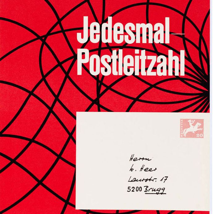 Plakat Post mit Slogan «Jedesmal – Postleitzahl» 1965. Quelle: Museum für Kommunikation