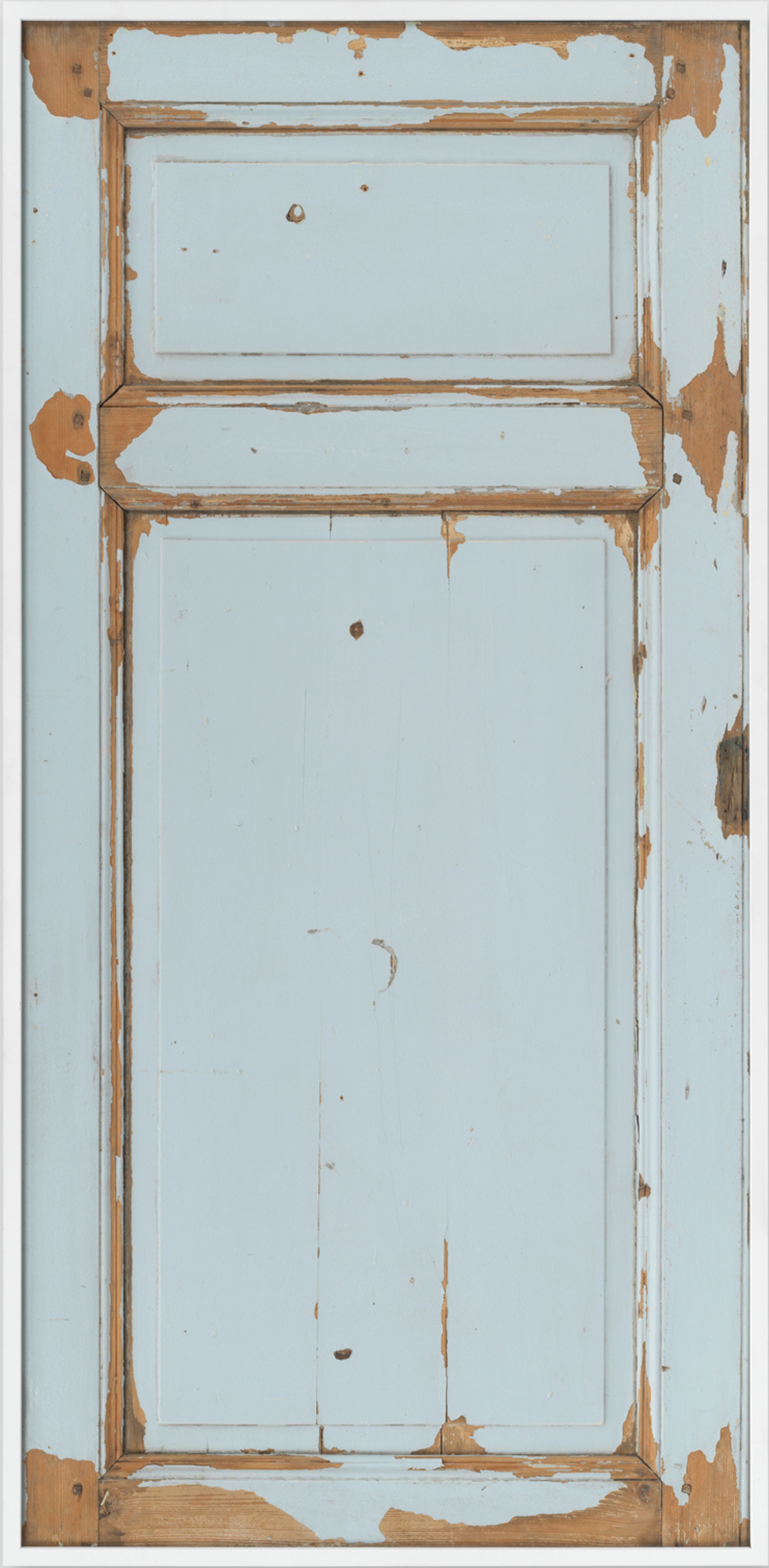 Old light blue wooden door with peeling paint