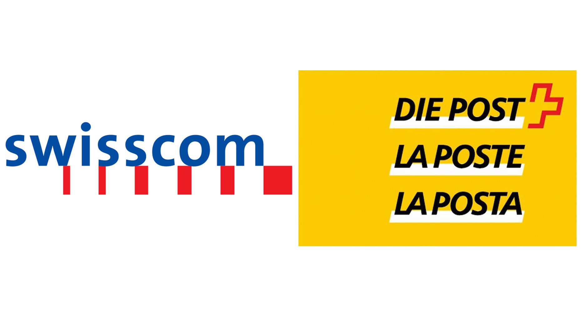 Logo Swisscom 1998 und Logo Die Post 1999.