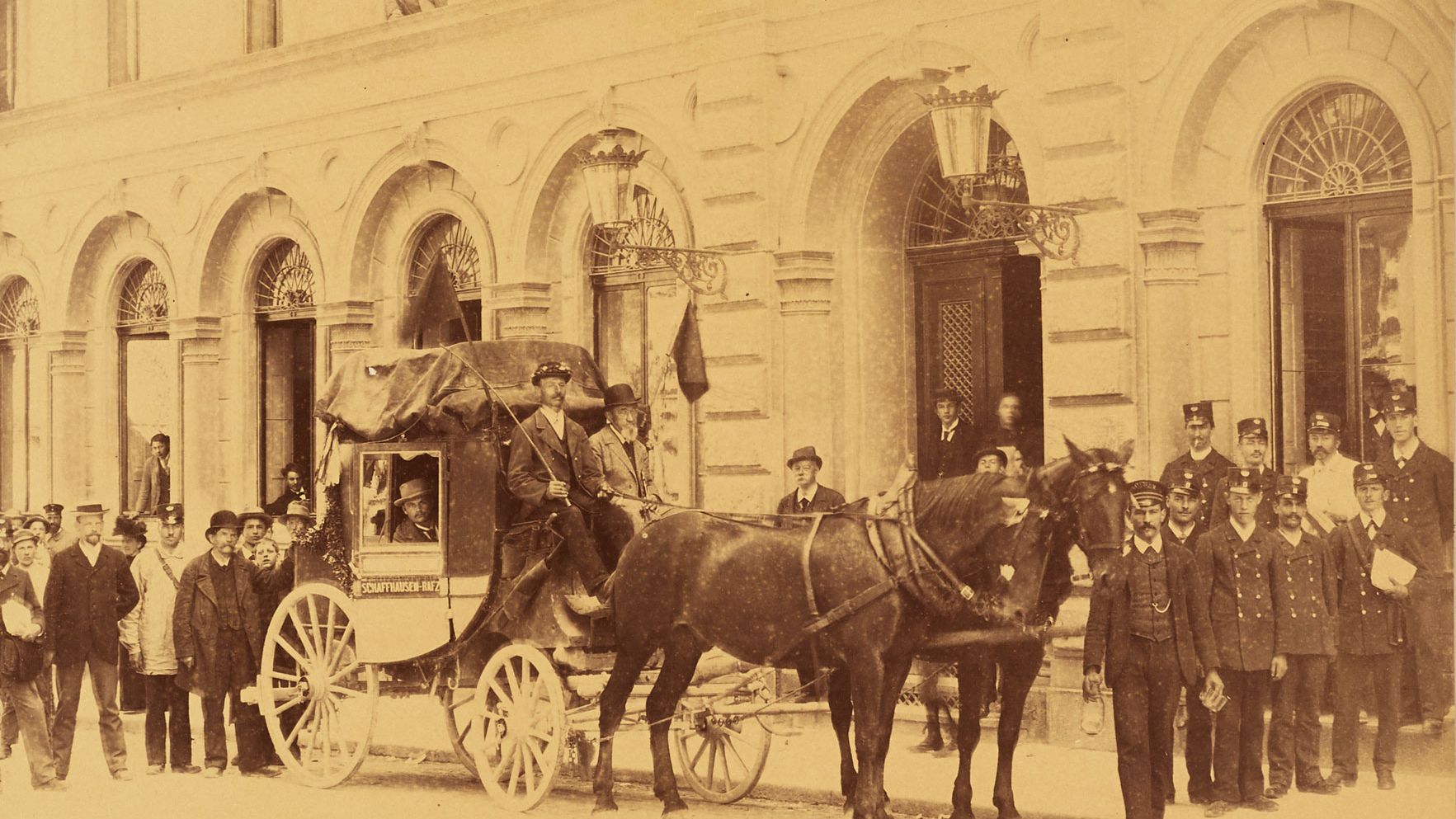 Postkutsche Schaffhausen–Rafz 1897. Quelle: Louis Alphonse Tronel (Fotograf) / Museum für Kommunikation