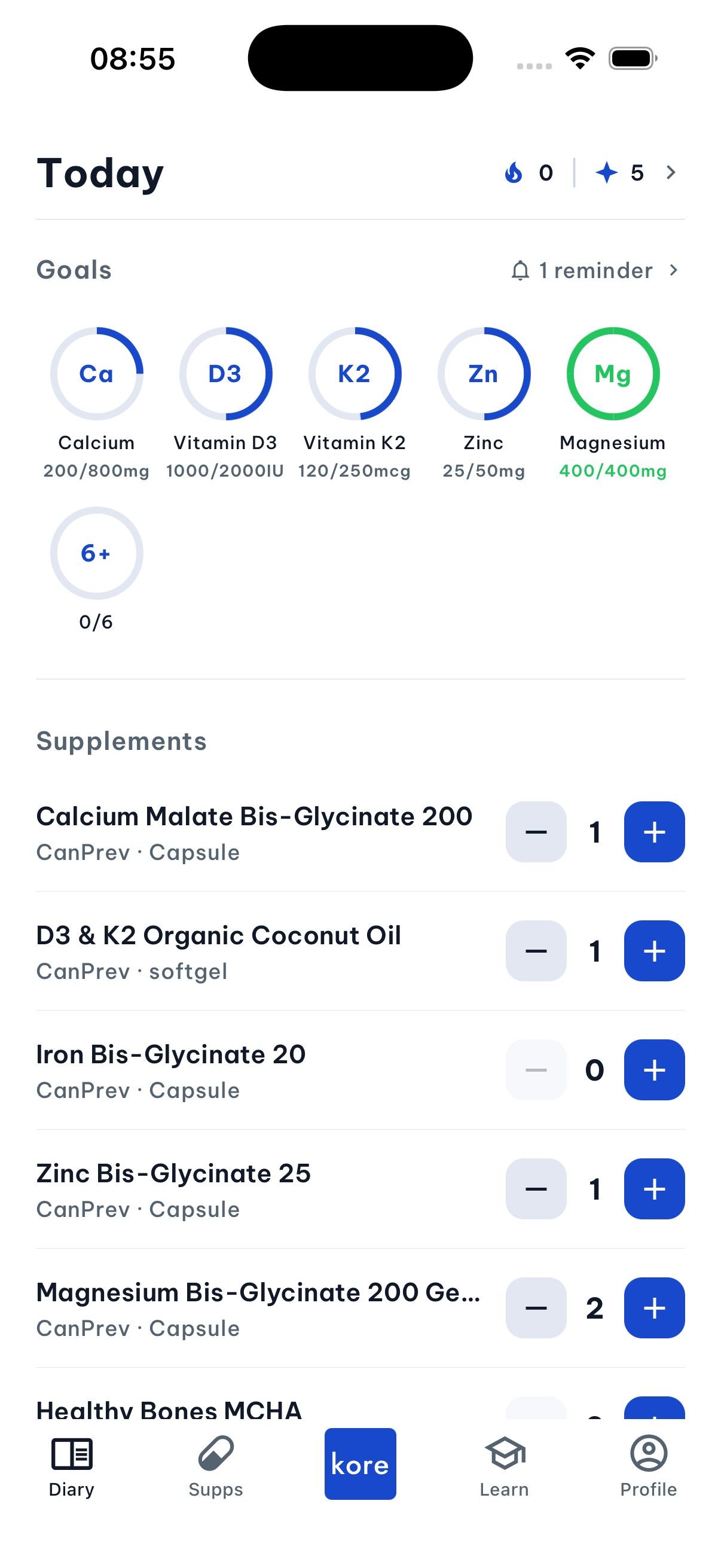 Màn hình chính ứng dụng KORE