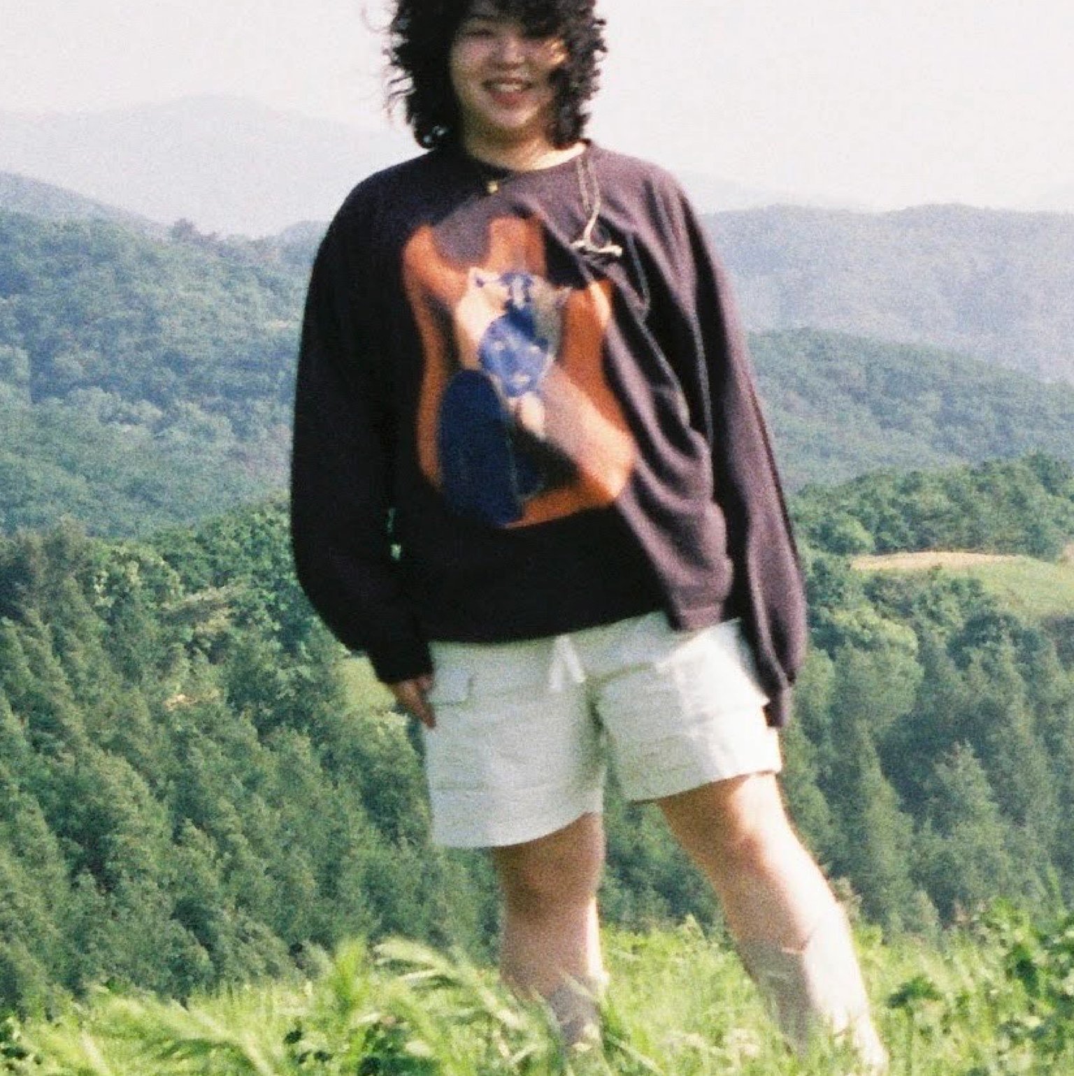 웨스턴카잇 — 풀밭 위에 서 있는 사진, 노이즈가 낀 필름 느낌