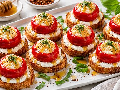 Sweet & Spicy Whipped Feta Crostini