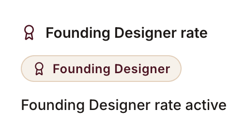 Founding Designer status showing the permanent badge and active reduced platform rate