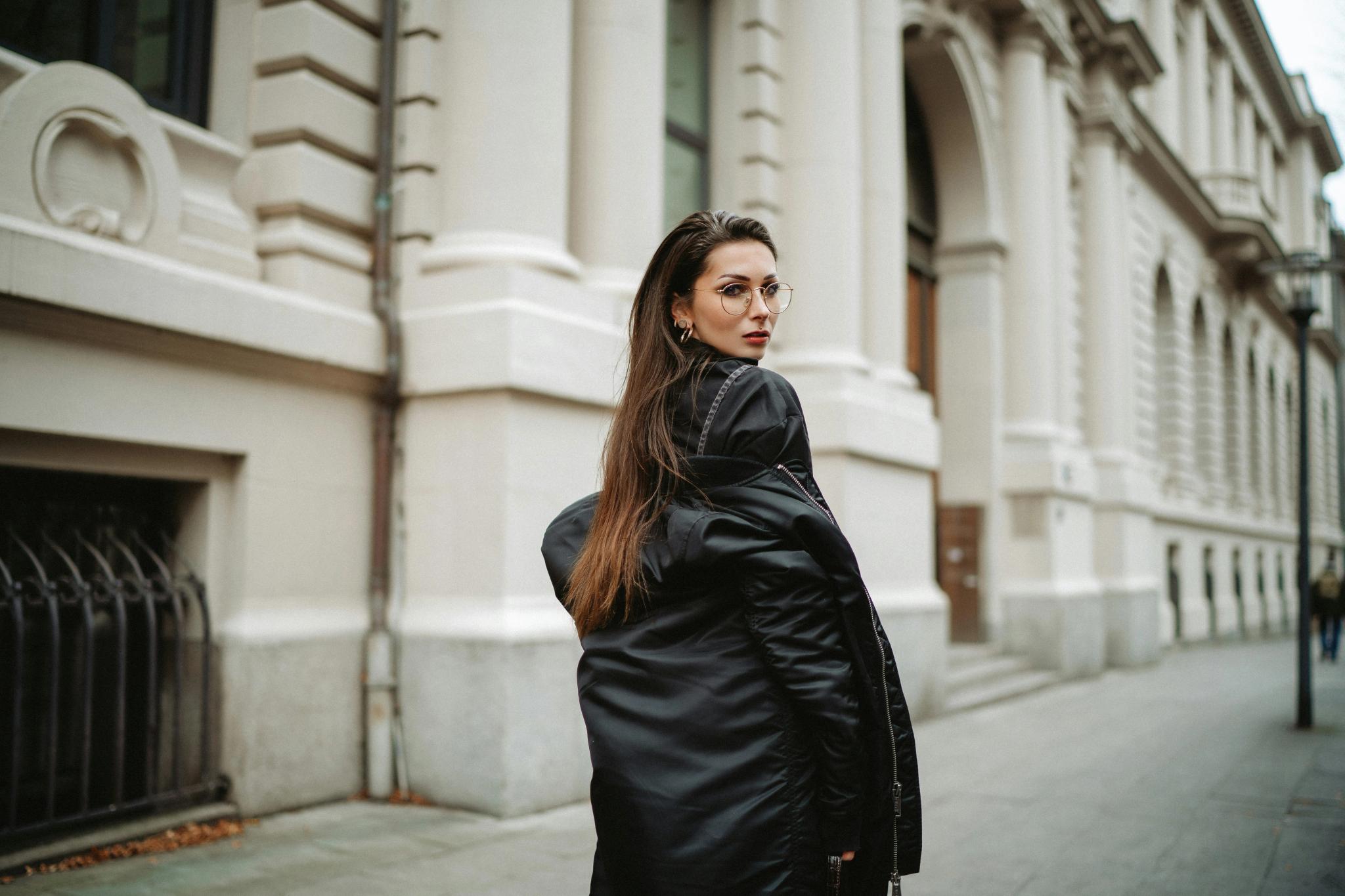 Woman with leather jacket
