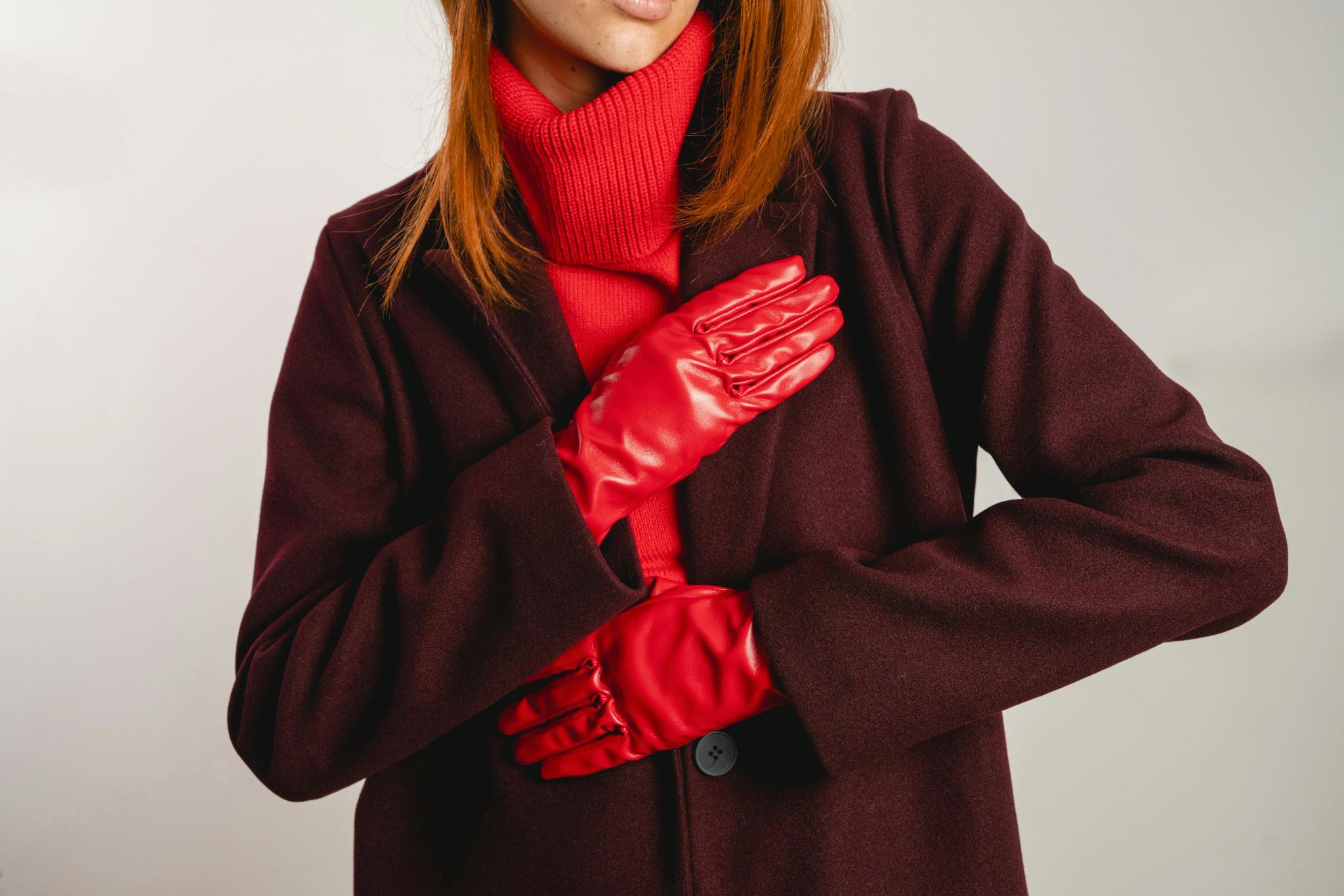 Woman with red leather gloves