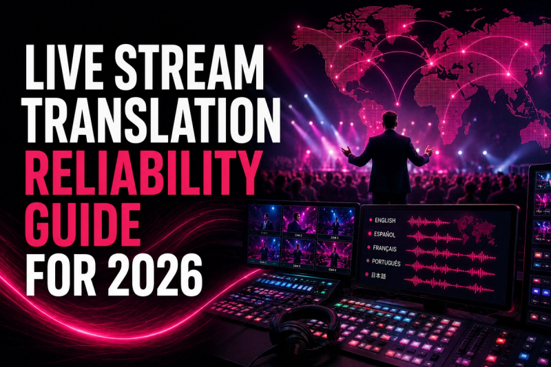 Learn how to build reliable live stream translation workflows with low latency, stable multilingual audio, captions, monitoring, and failover.