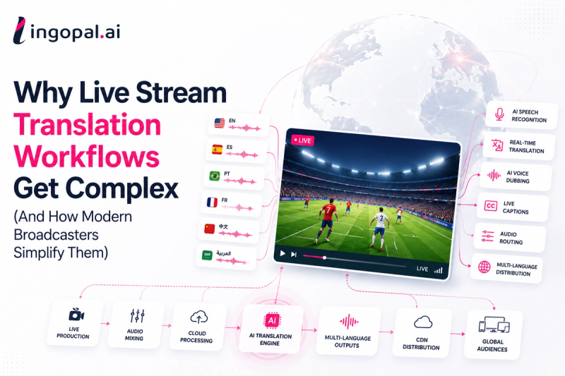Learn why live stream translation workflows become complex and how broadcasters simplify multilingual streaming with AI, real-time translation, broadcast automation, and scalable localization workflows.