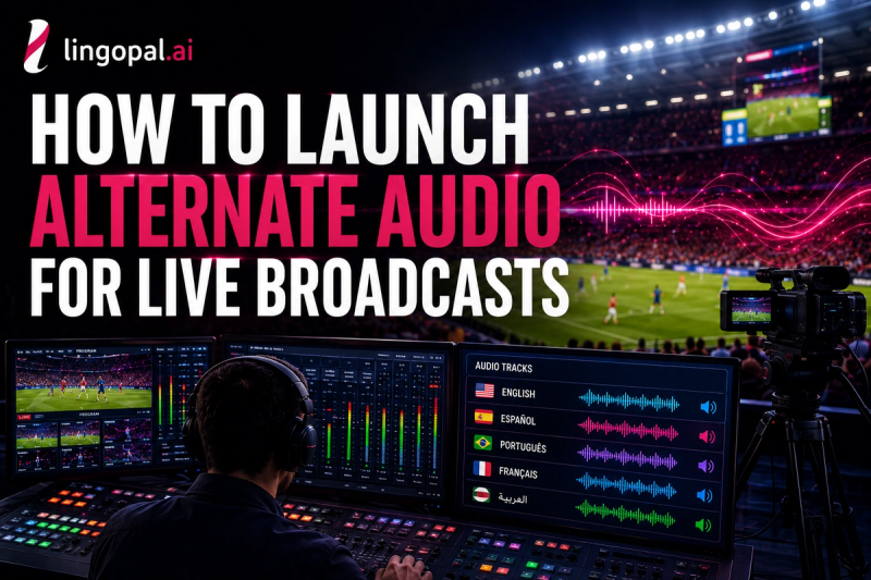Live sports broadcast using Lingopal to generate alternate multilingual audio tracks from one production for global streaming audiences.