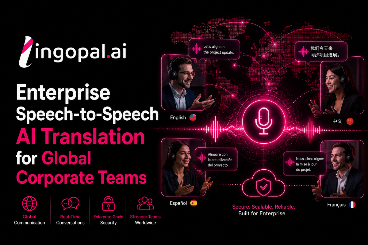 Illustration of an enterprise AI translation workflow for sports broadcasting, showing live commentary, multilingual audio, real-time captions, voice cloning, and broadcast integration with SRT, HLS, RTMP, and API protocols.