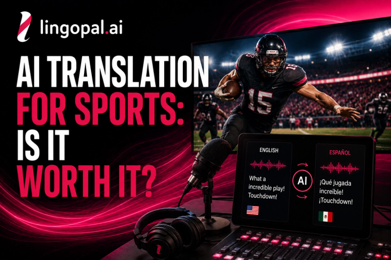 AI translation for sports converting live English commentary into Spanish while preserving the commentator’s voice and emotion for multilingual audiences.