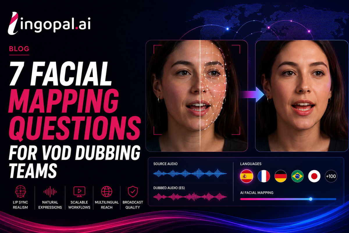 Discover the seven questions every VOD dubbing team should ask when evaluating facial mapping tools for realistic lip sync, AI video translation, and scalable localization.
