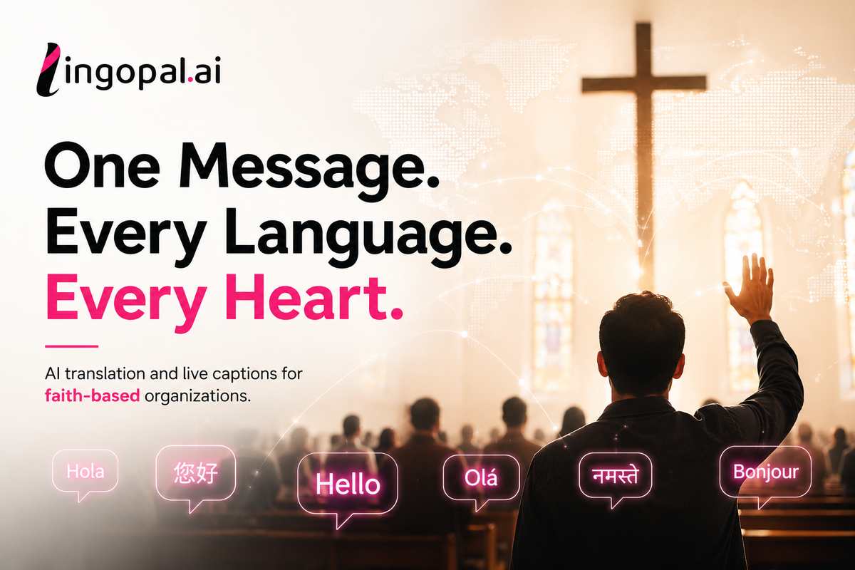 Church livestream with AI-powered multilingual translation and captions helping faith-based organizations reach global audiences.