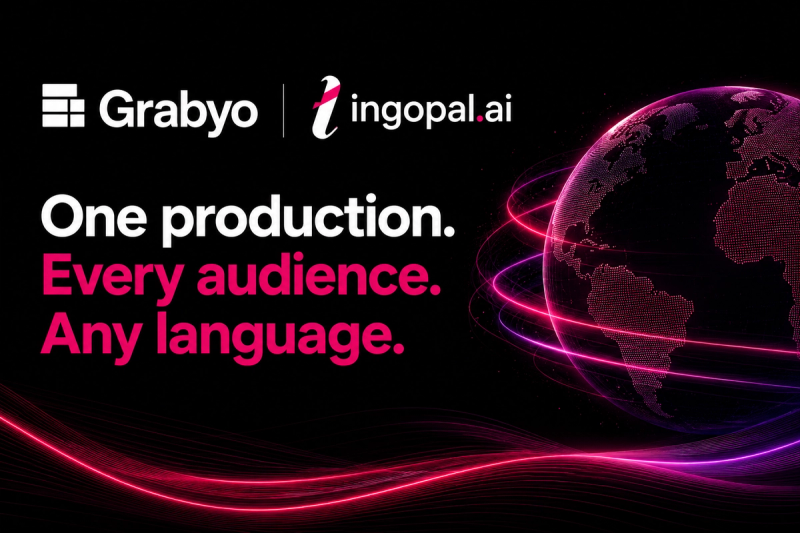 Grabyo and Lingopal partnership banner highlighting real-time AI translation for cloud-based live production and global multilingual streaming.