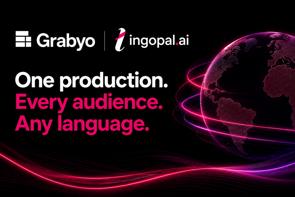 Grabyo and Lingopal partnership banner highlighting real-time AI translation for cloud-based live production and global multilingual streaming.
