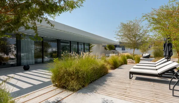 luxury outdoor sunbed area