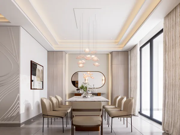 luxury dining room by a French interior designer in Dubai