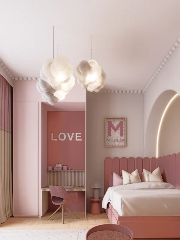 desk and bed inspiration for girl's bedroom