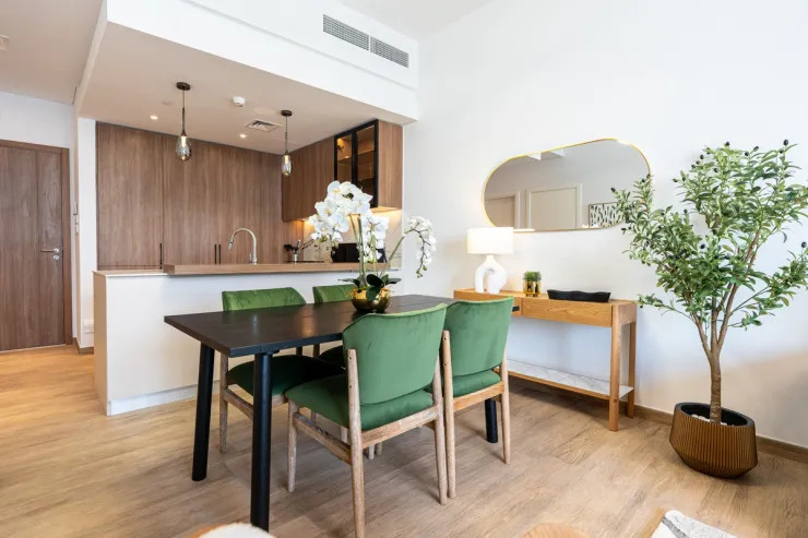 Airbnb apartment living area in JVC, Dubai