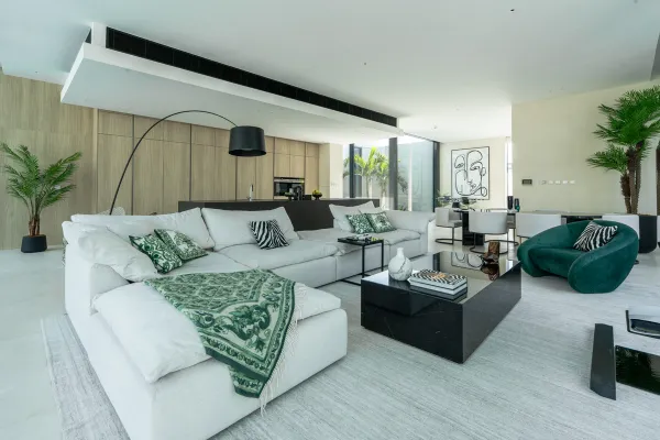 Modern and minimalist interior design living room in luxury villa 