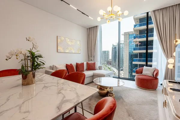 Full view of luxury Airbnb apartment interior in dubai
