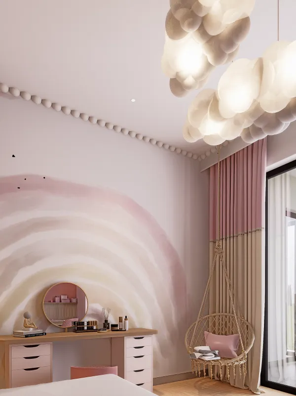 design wall paper in girl bedroom