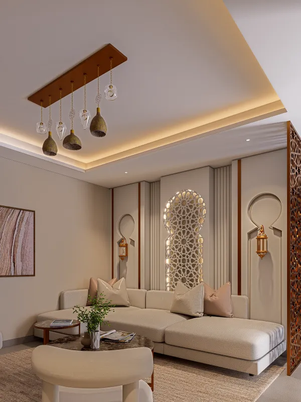 Private family living room arabic inspiration design in dubai