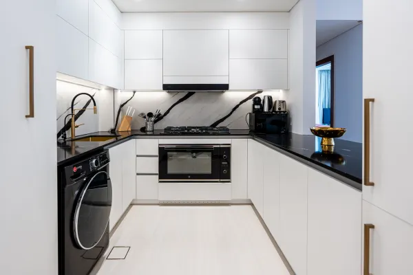 Designed kitchen in airbnb apartment in dubai