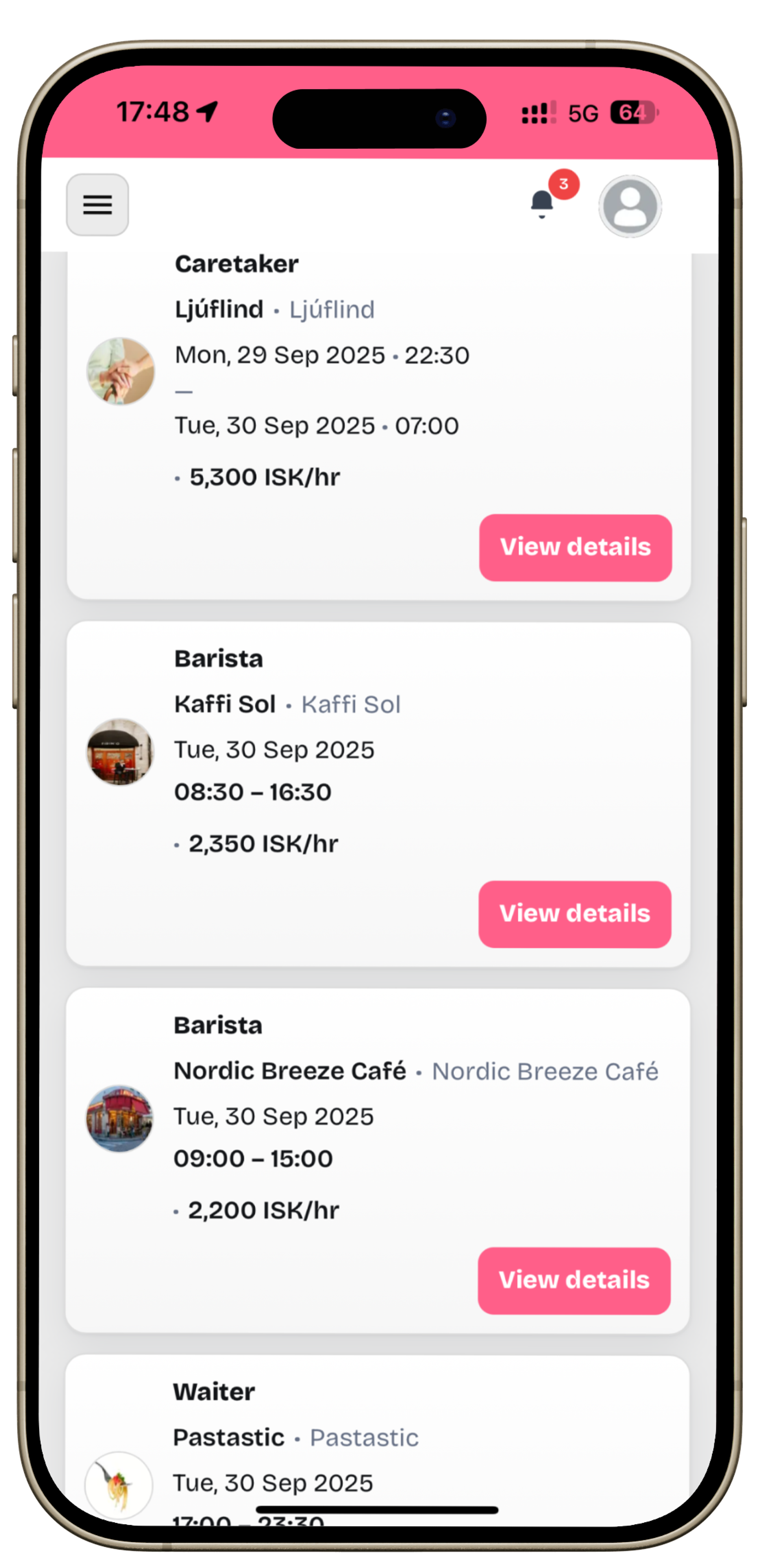 Mobile employee available shifts