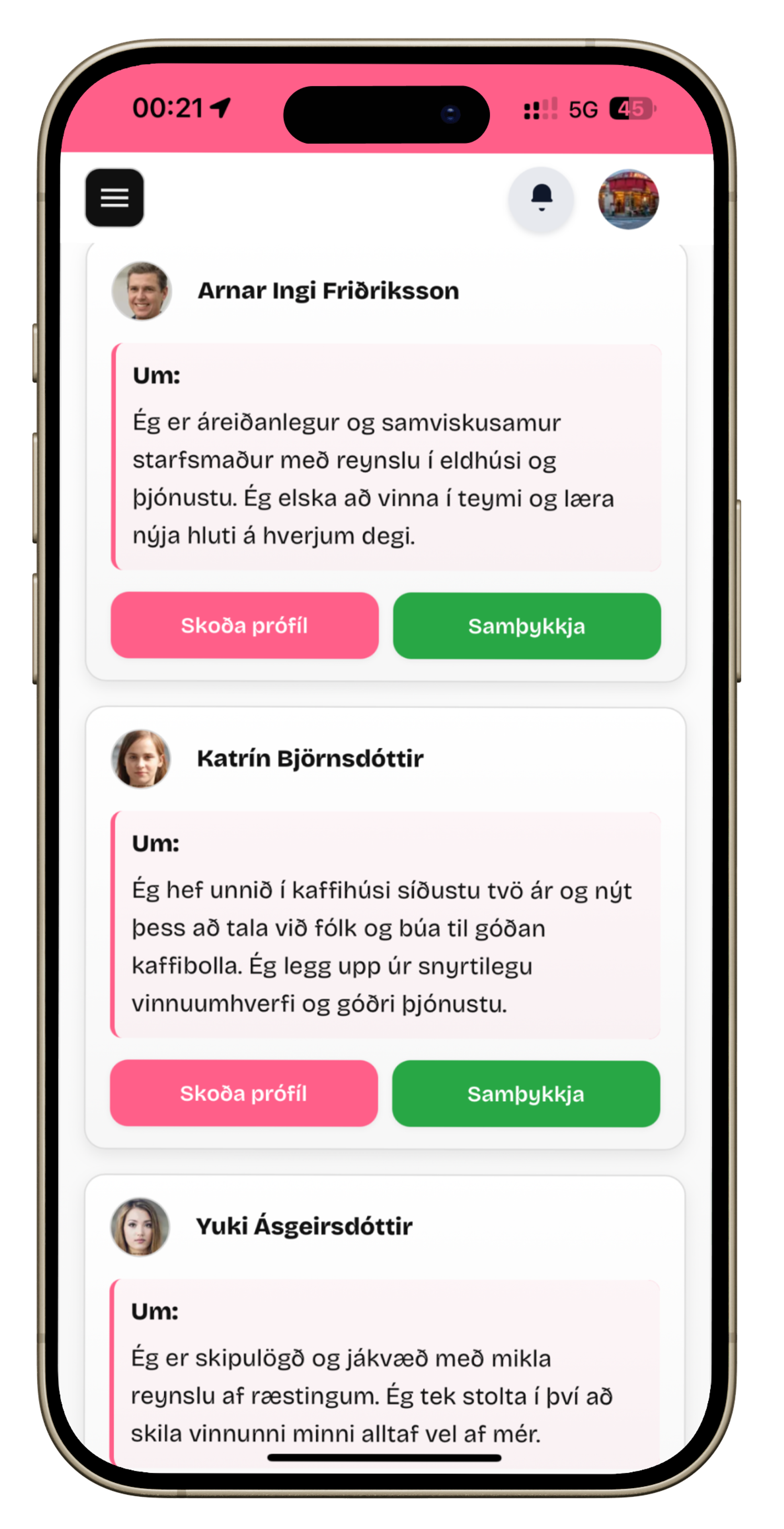 Mobile manager worker-selection screen