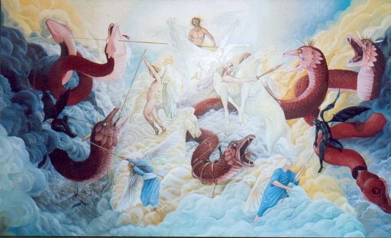 L'Apocalisse — Massimiliano Bernardi, acrilico su tela, 244×122cm, 2005